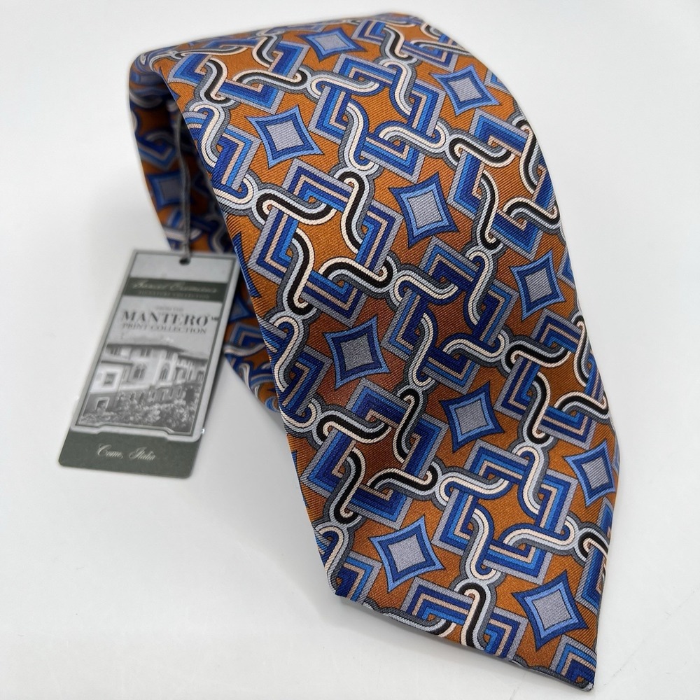 Daniel‎ Cremieux Signature Mantero Silk Tie Geometric Orange Multi Made In Italy